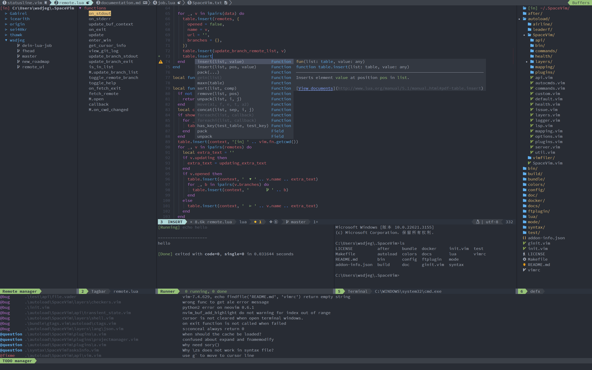 Neovim with SpaceVim workflow.